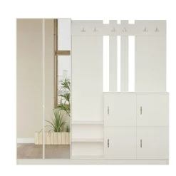 Vestiaire d’entrée blanc 1 miroir 4 portes 6 crochets MARFA