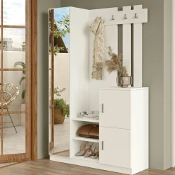 Vestiaire d’entrée blanc miroir et rangements fermés MARFA