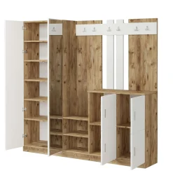 Vestiaire d'entrée 1 miroir 4 portes décor blanc bois MARFA