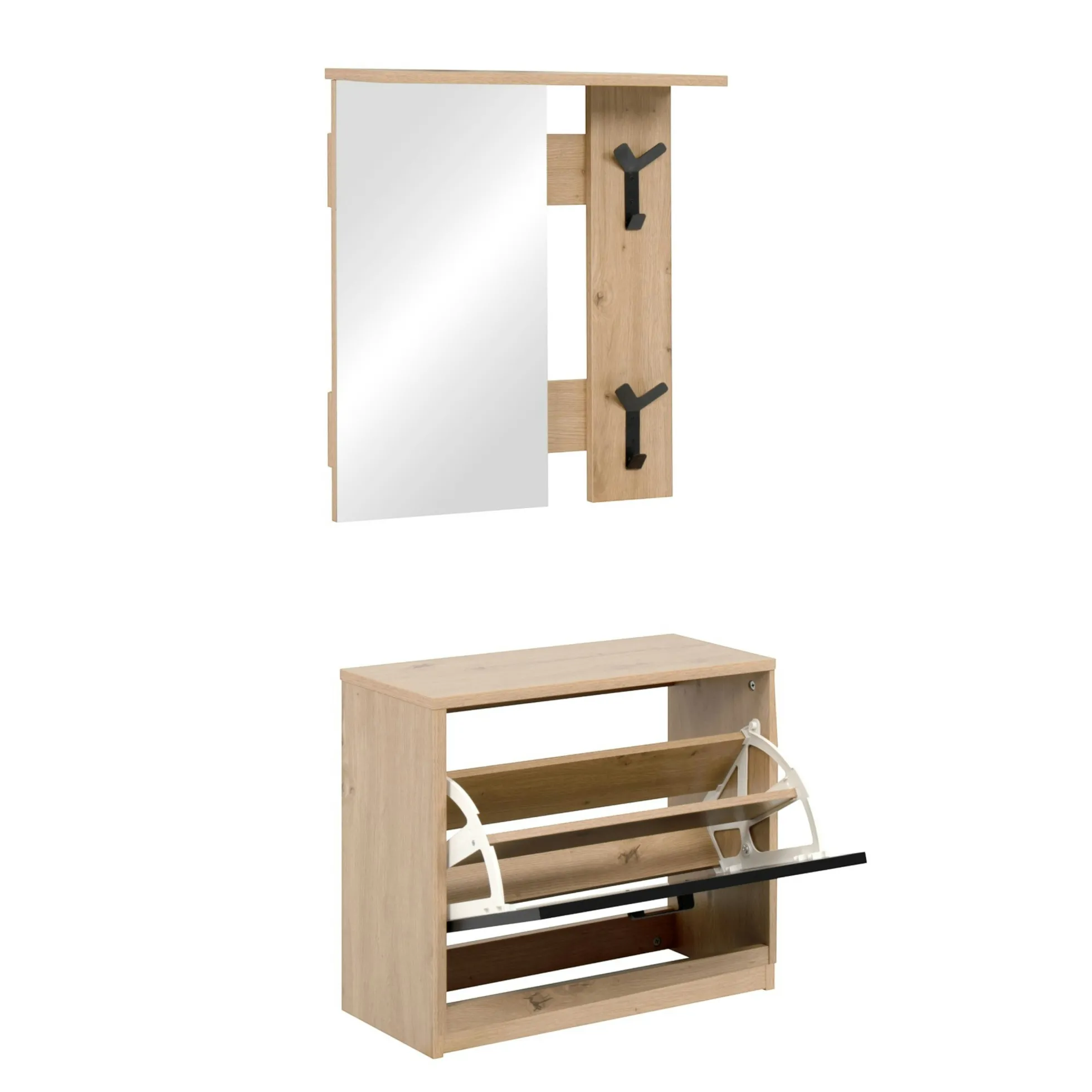 Vestiaire d'entrée noir avec meuble à chaussures et miroir ALVA