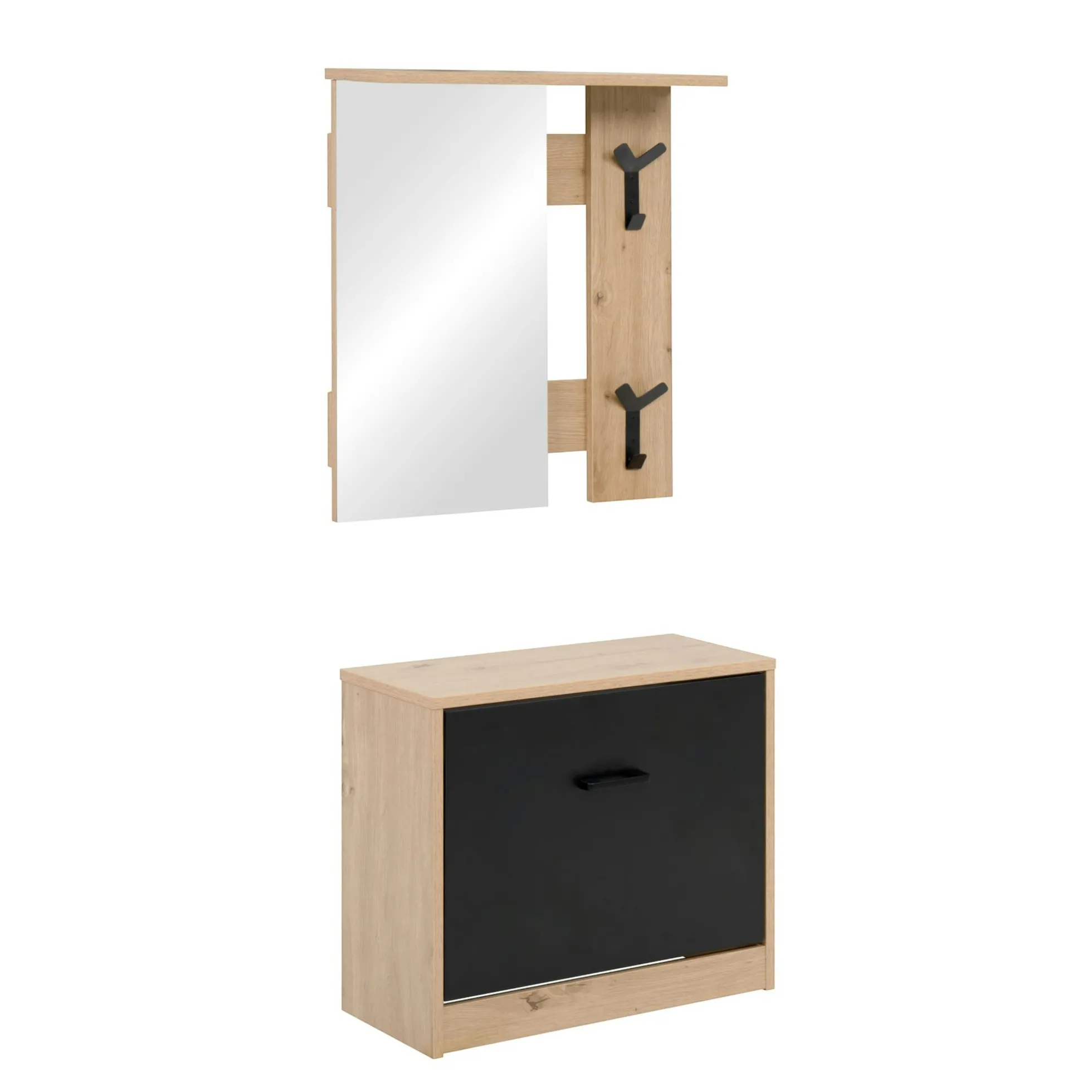 Vestiaire d'entrée noir avec meuble à chaussures et miroir ALVA