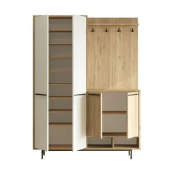 Vestiaire d'entrée 4 portes décor blanc et bois JENA