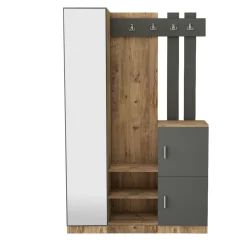 Vestiaire d’entrée 2 portes 1 miroir décor gris et bois MARFA