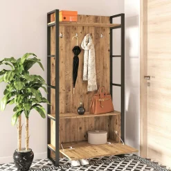 Vestiaire d'entrée rustique chic 1 rangement bas 1 étagère JENA