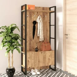 Vestiaire d'entrée rustique chic 1 rangement bas 1 étagère JENA