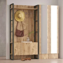 Vestiaire d'entrée rustique chic 2 miroirs 3 portes JENA