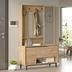 Vestiaire d'entrée scandinave 5 patères rangements bas JENA