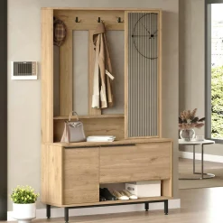 Vestiaire d'entrée scandinave 5 patères rangements bas JENA