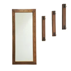 Vestiaire mural avec miroir - 3 portemanteaux en bois HILO