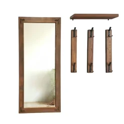 Vestiaire mural - 1 miroir, 3 portemanteaux, 1 étagère HILO