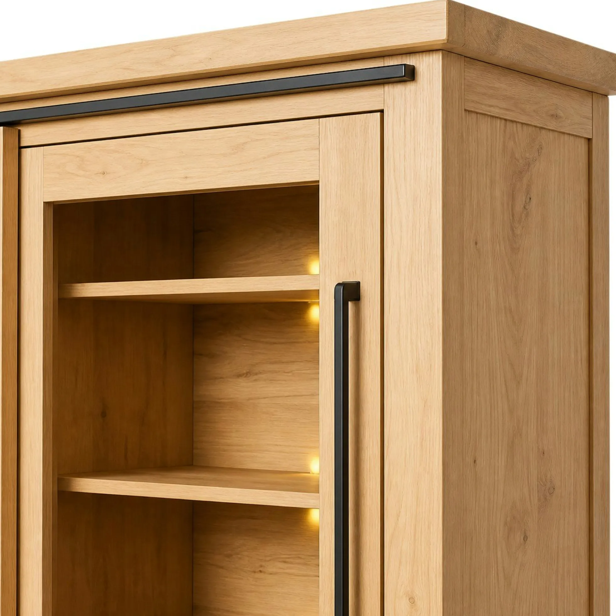 Vitrine chêne clair portes coulissantes et LED 185 cm ALPINE