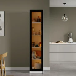 Vitrine colonne à LED décor blanc et noir 5 étagères AURA
