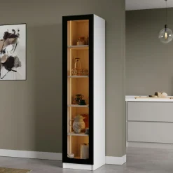 Vitrine colonne à LED décor blanc et noir 5 étagères AURA