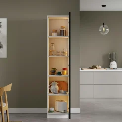 Vitrine colonne à LED décor blanc et noir 5 étagères AURA