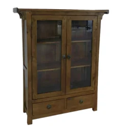 Vitrine Hévéa 2 portes vitrées, 2 tiroirs 100x30x120cm MAORI