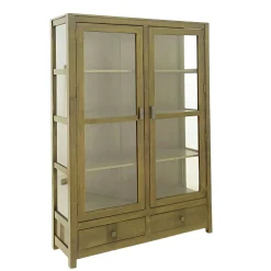 Vitrine Hévéa 2 portes vitrées, 2 tiroirs 120x38x170cm GALA