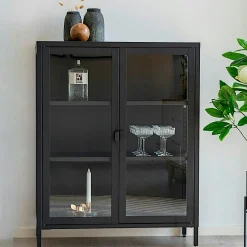 Vitrine métal noir verre 2 portes 101 cm ODENSE