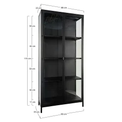 Vitrine métal noir verre 2 portes 175 cm ODENSE
